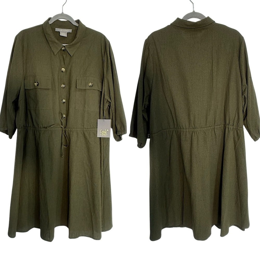 $110 Green Dolman Sleeve Mock shirt dress olive tie waist NWT